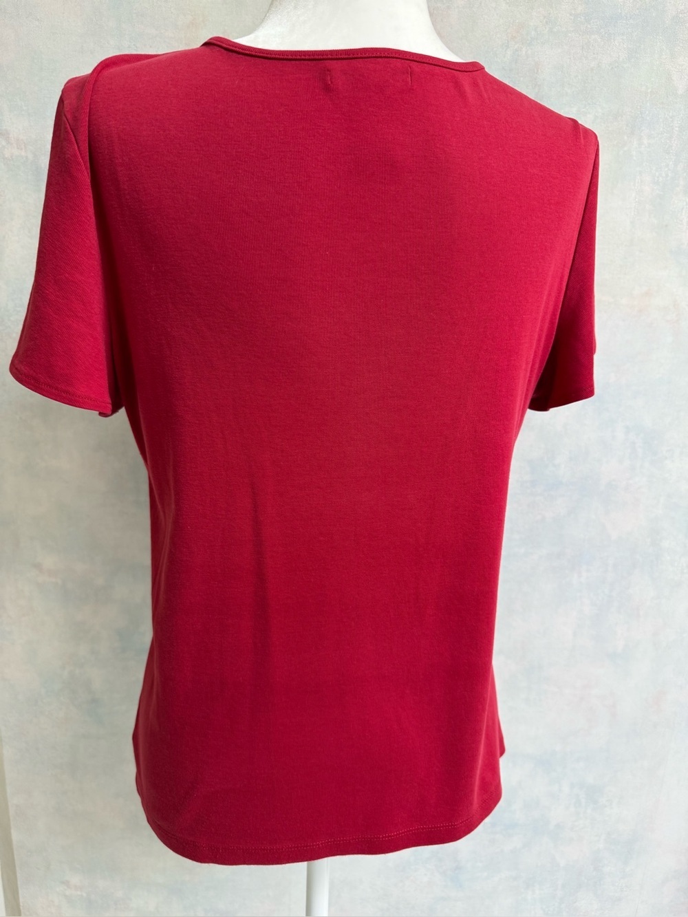 Rebecca Malone Crimson Red Summer Top with white floral Embroidery along V Neck - Picture 3 of 6